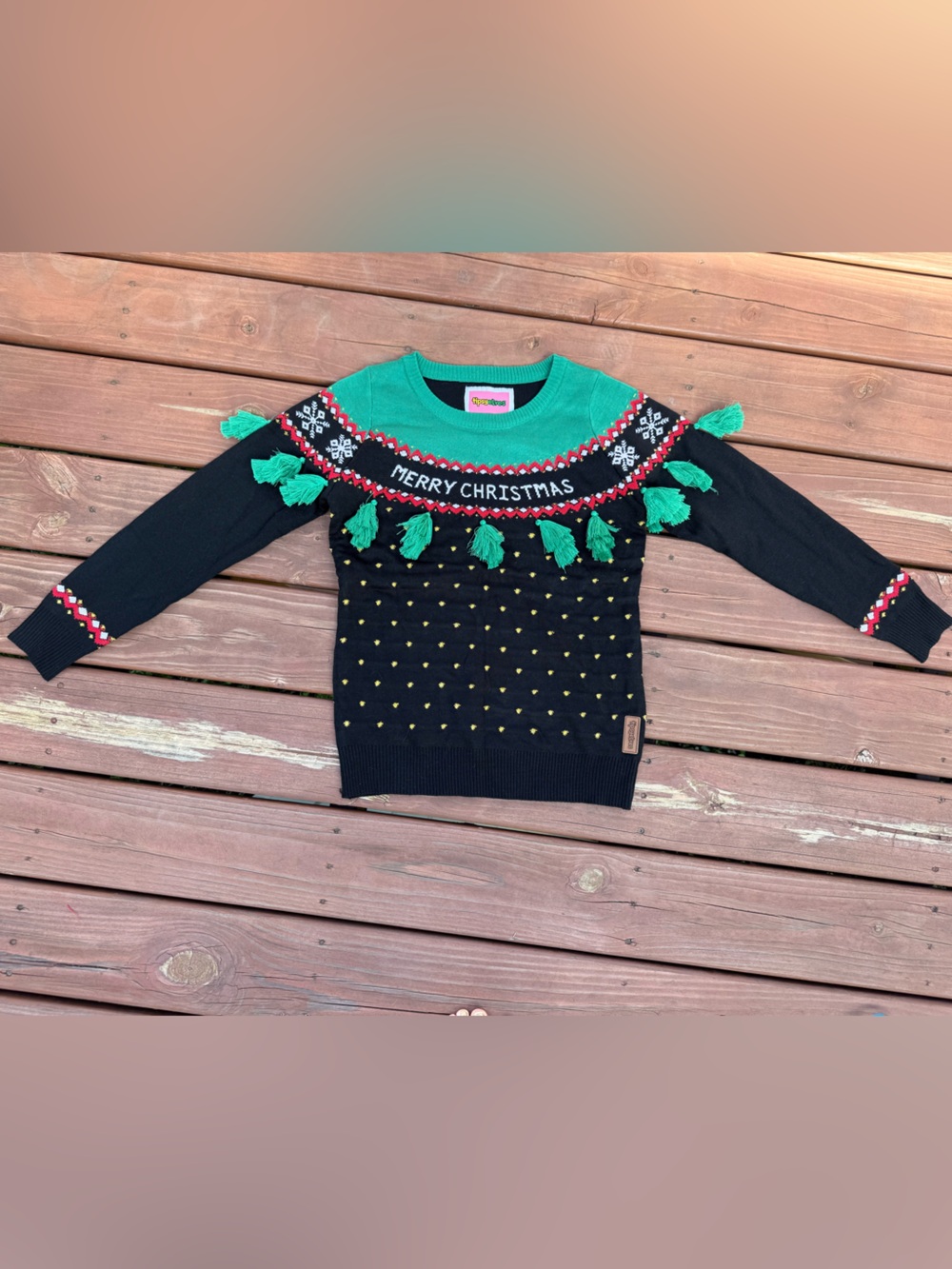 Tipsy Elves Black and Green 'Christmas' Tassel Sweater